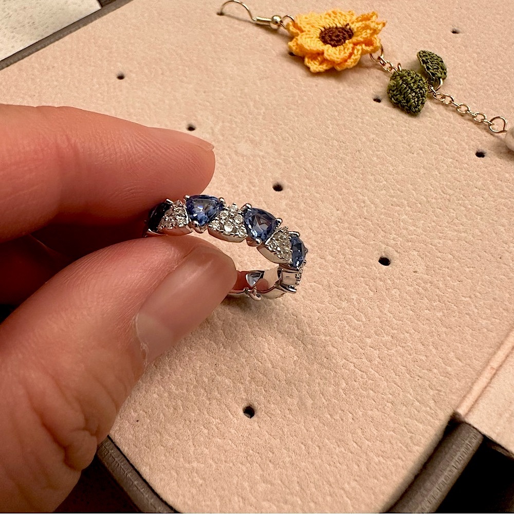 APM Monaco white and blue triangle ring size 6